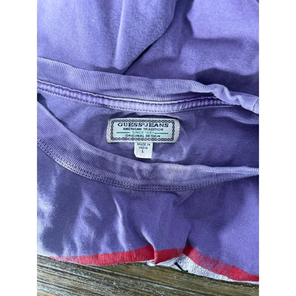 Guess Jeans T-Shirt Purple Triangle L Streetwear Minimalist Y2K  Style Oversized - Picture 5 of 7